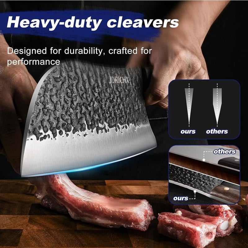 JDRICHX Butcher Knife Set,4 PCS Heavy Duty Hand Forged Serbian Chef Knife Meat Cleaver Boning Viking Knife Set-Full Tang High Carbon Steel for Home Cooking Outdoor BBQ Camping Gift Idea - Image 2